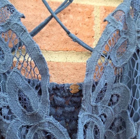 Free People One Strappy Adella Dress Womens Large Slate Teal Ruffle Maxi Large - Picture 8 of 9